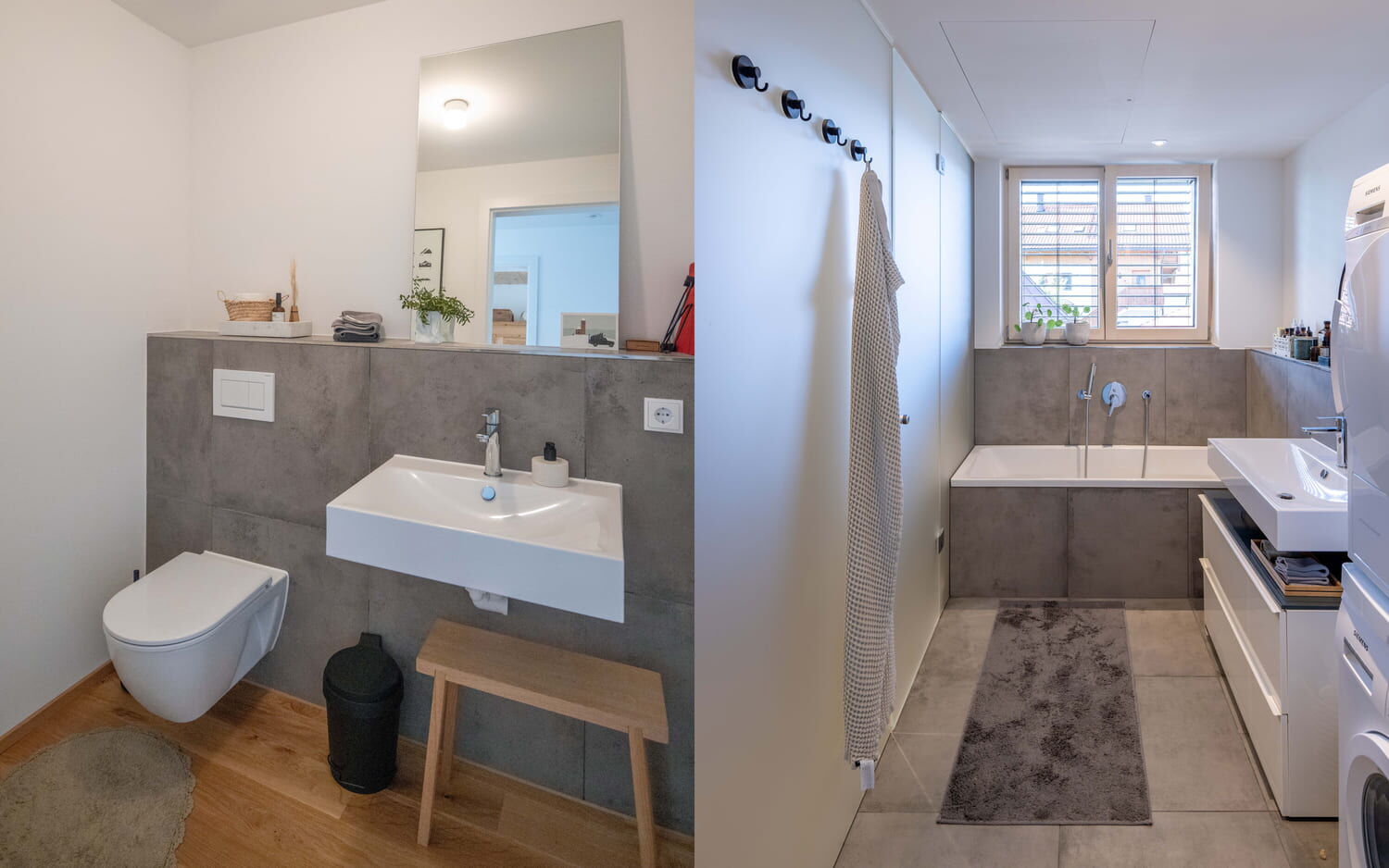 Mehrfamilien Holzhaus in Übersee, Wohnung, Badezimmer mit Badewanne und WC